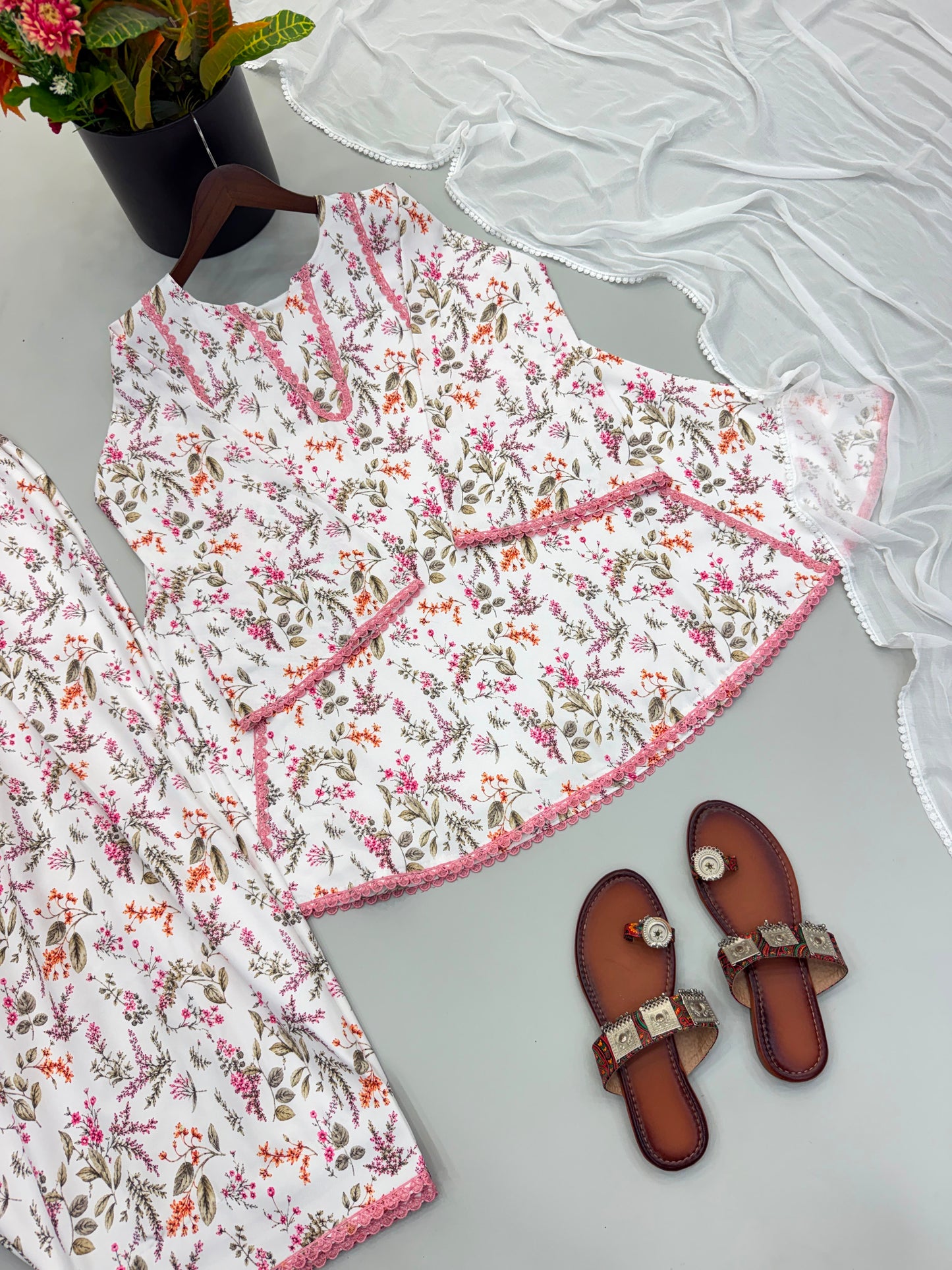 Heavy Natural Crepe Kurta Set with Farshi Pant and Nazmin Dupatta