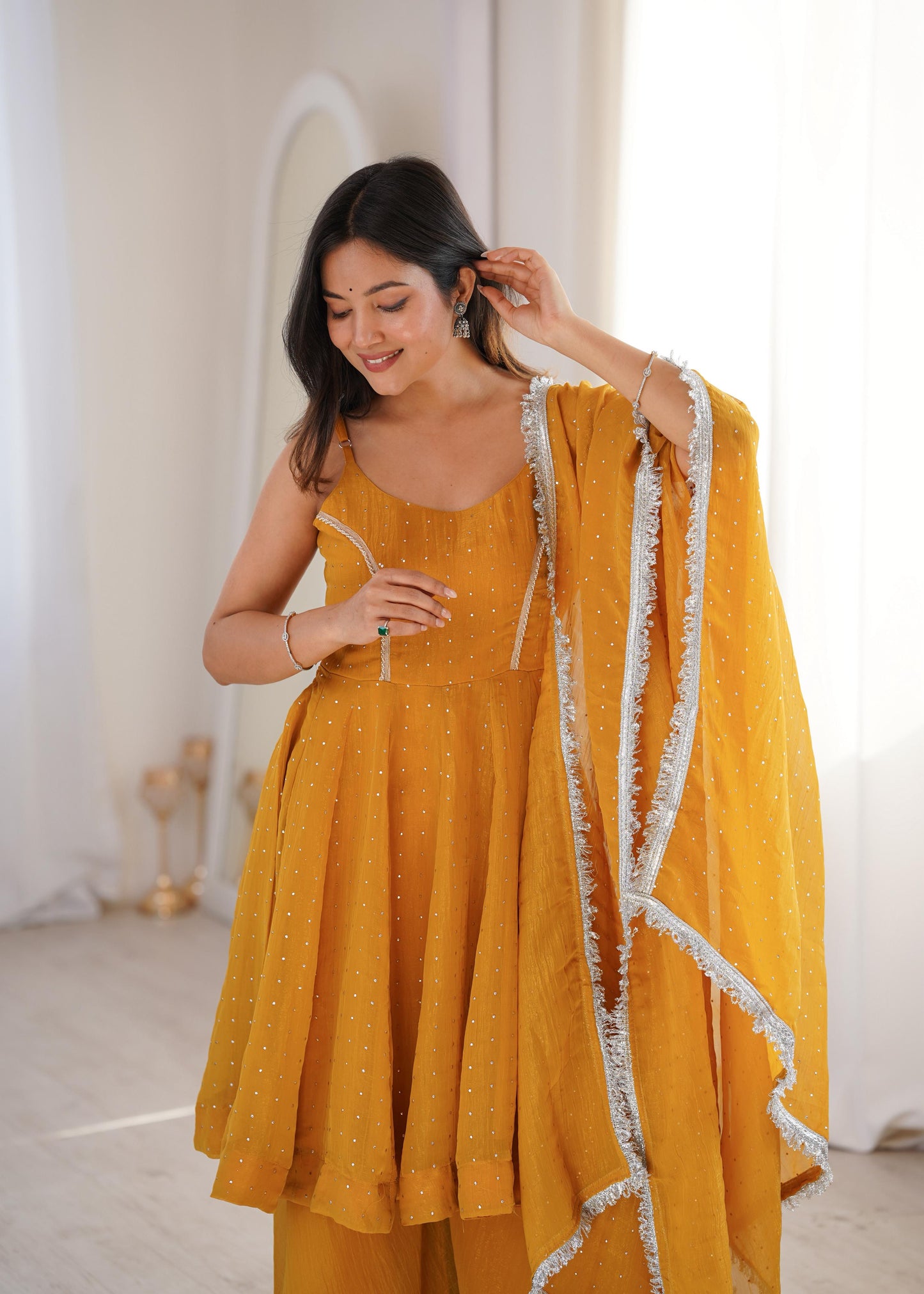 Crunchy Silk Top Plazzo Set