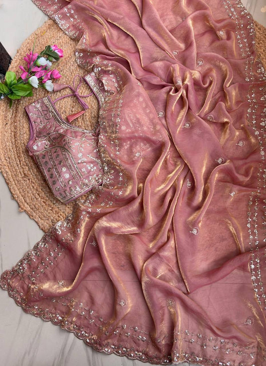 Beautiful Sequence work Soft Fandy Silk along with Full Stitched Blouse