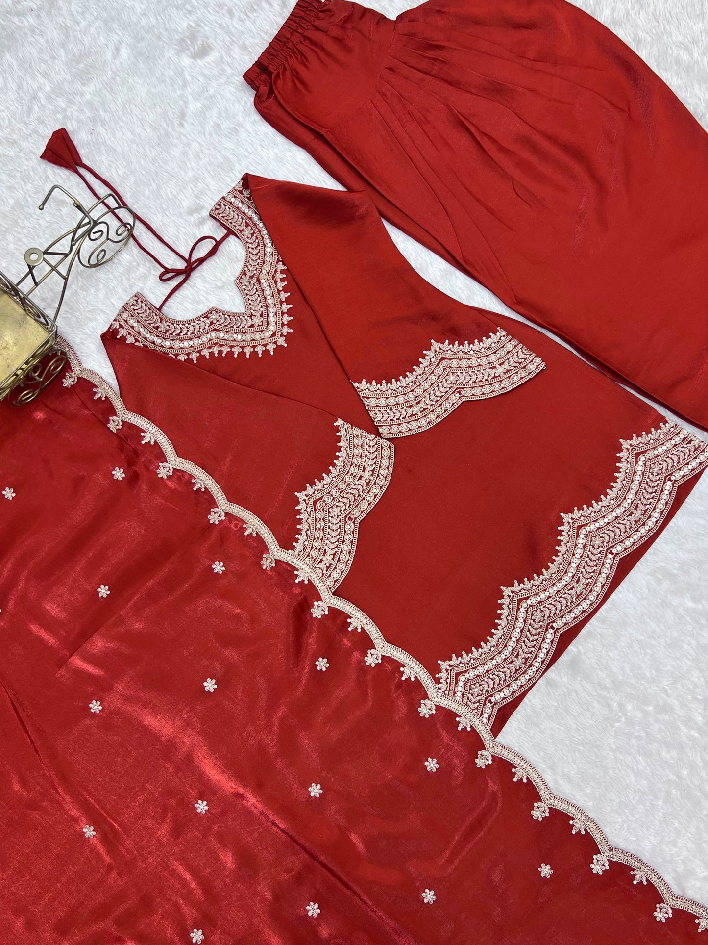 Glass Roman Silk Top, Farshi Salwar & Dupatta Set