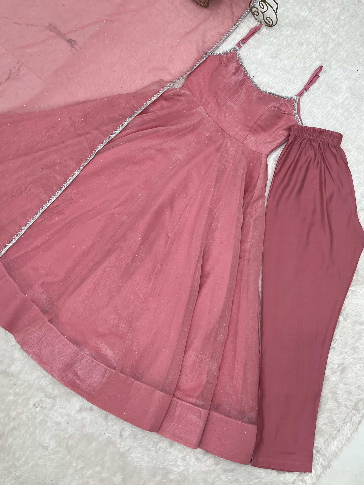 Crunchy Silk Anarkali, Pant & Dupatta Set