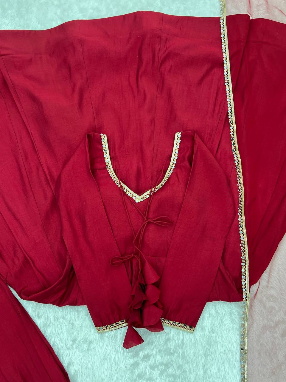 Roman Silk Chanderi Anarkali, Pant & Dupatta Set