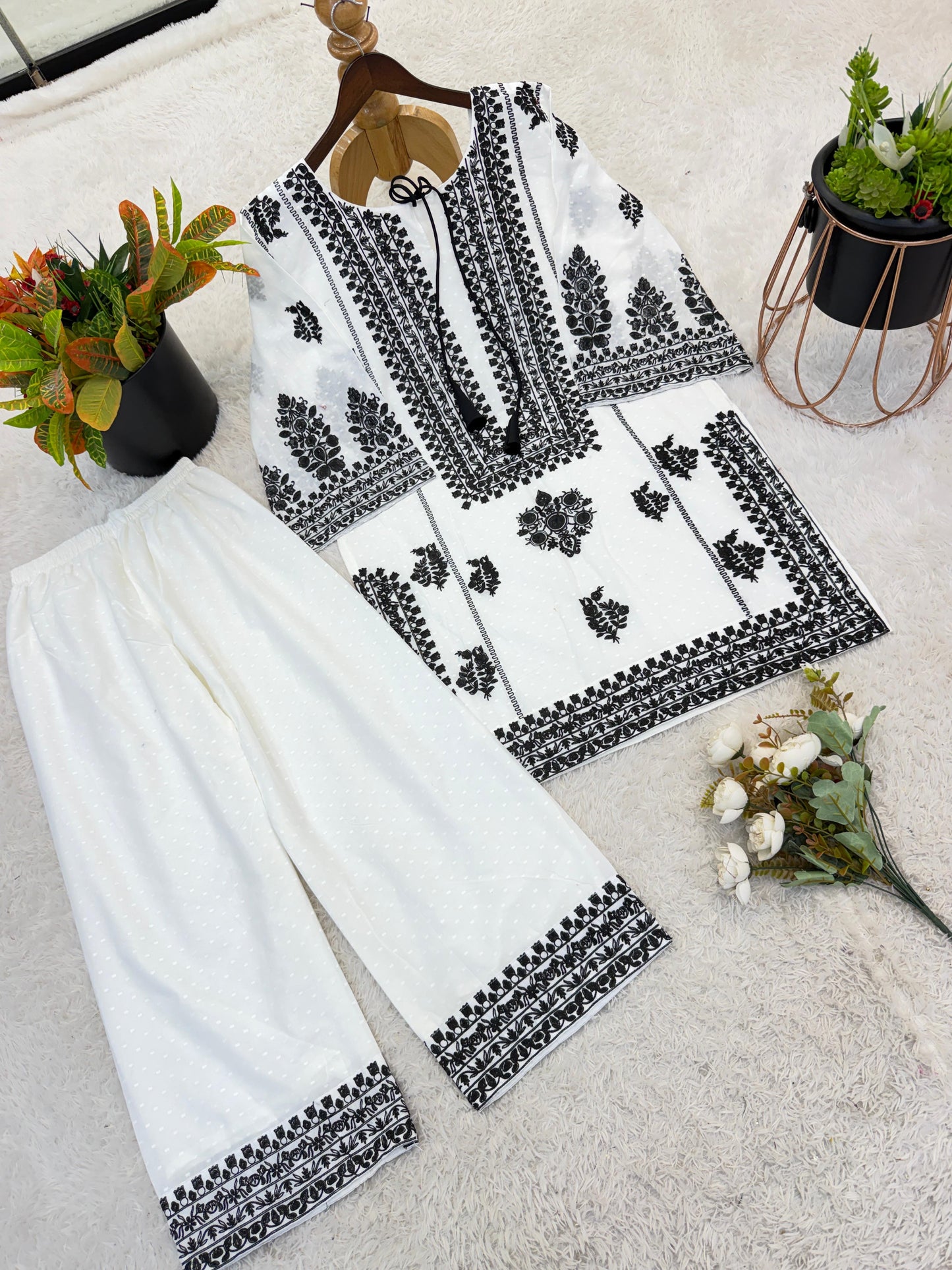 Rayon Butti Silk Top-Bottom Set