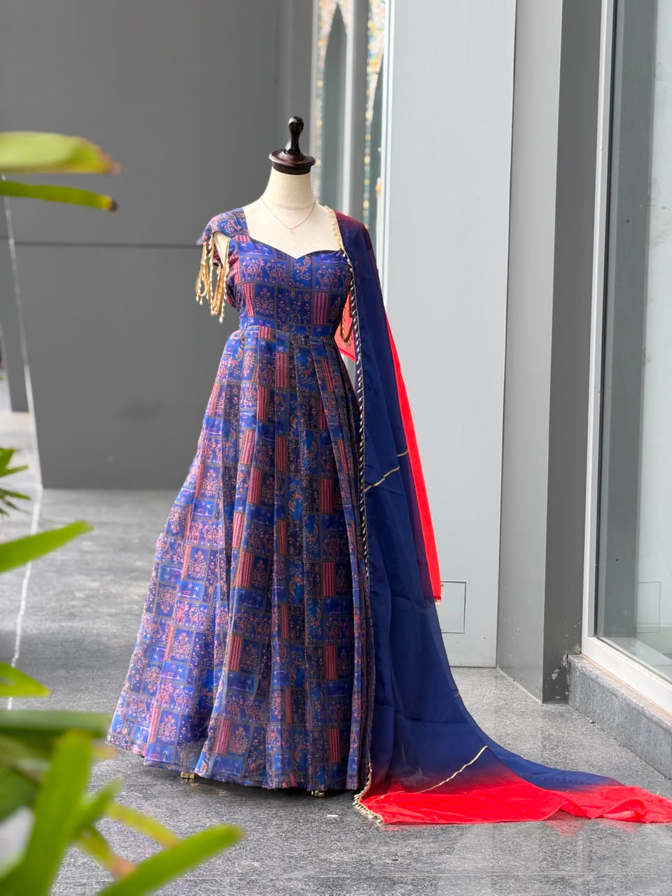Premium Jimmy Organza Silk Digital Printed Padded Anarkali Gown With Dupatta