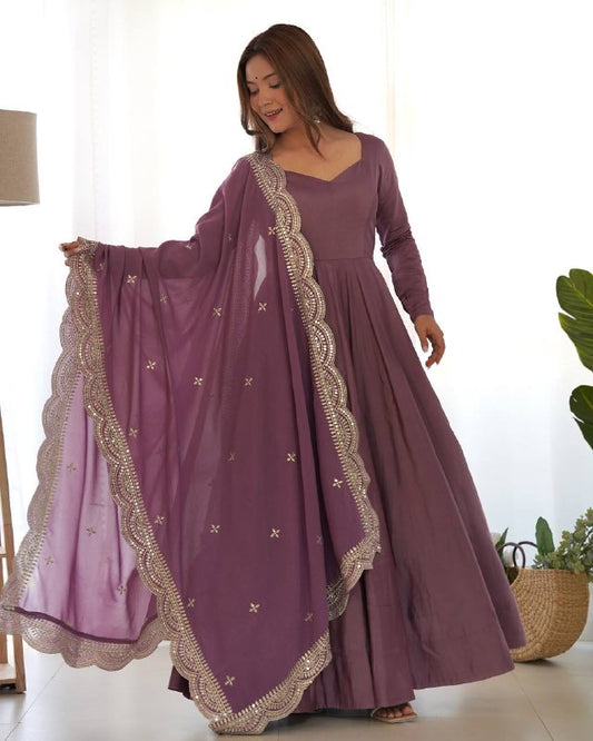 Pure Roman Silk Chanderi Anarkali Set