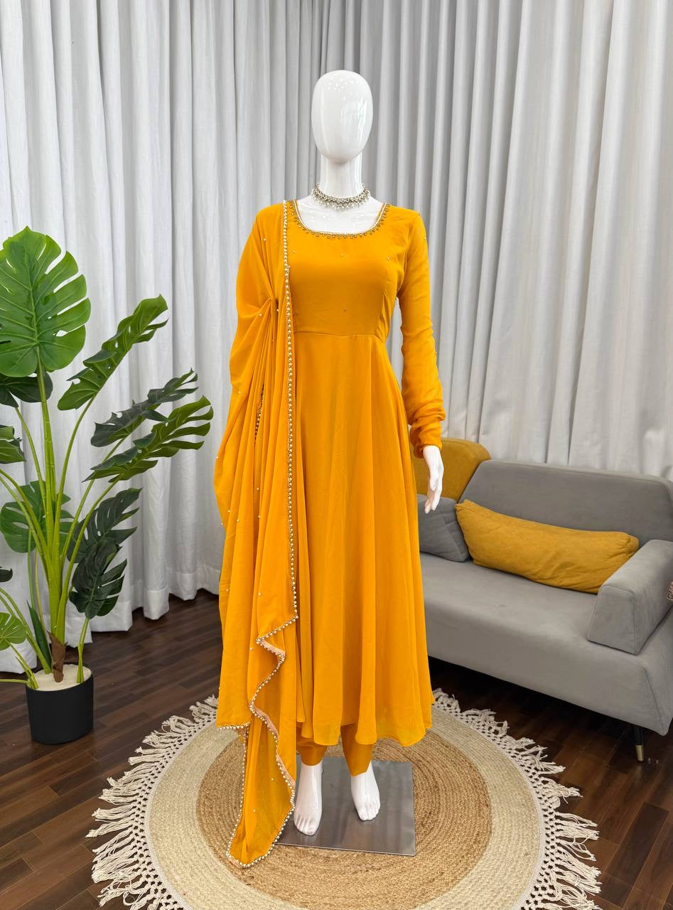 Haldi special Faux Georgette Anarkali Set