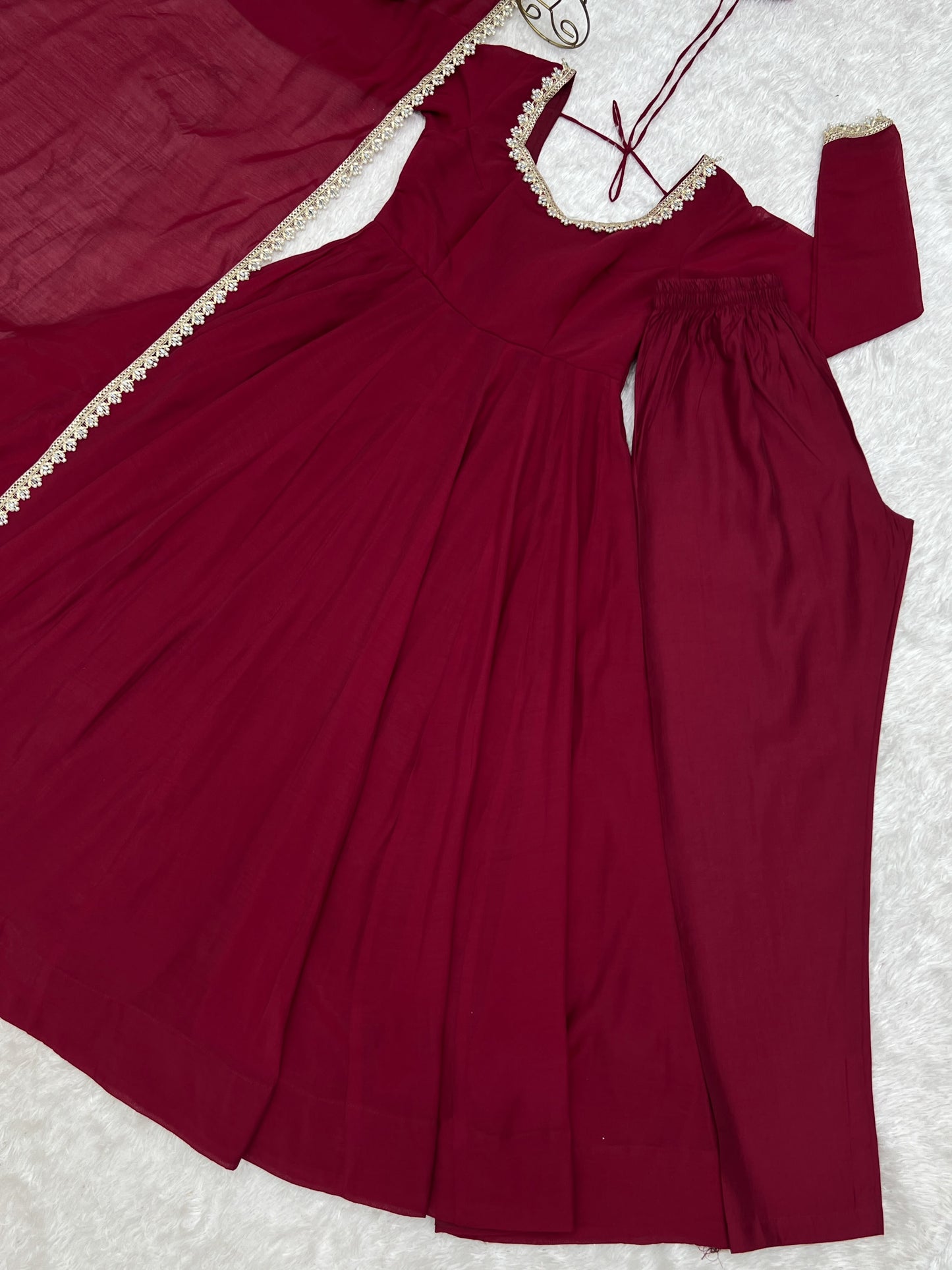 Premium Pure Mal Chanderi Fully Flared Anarkali Set With Dupatta And Pant