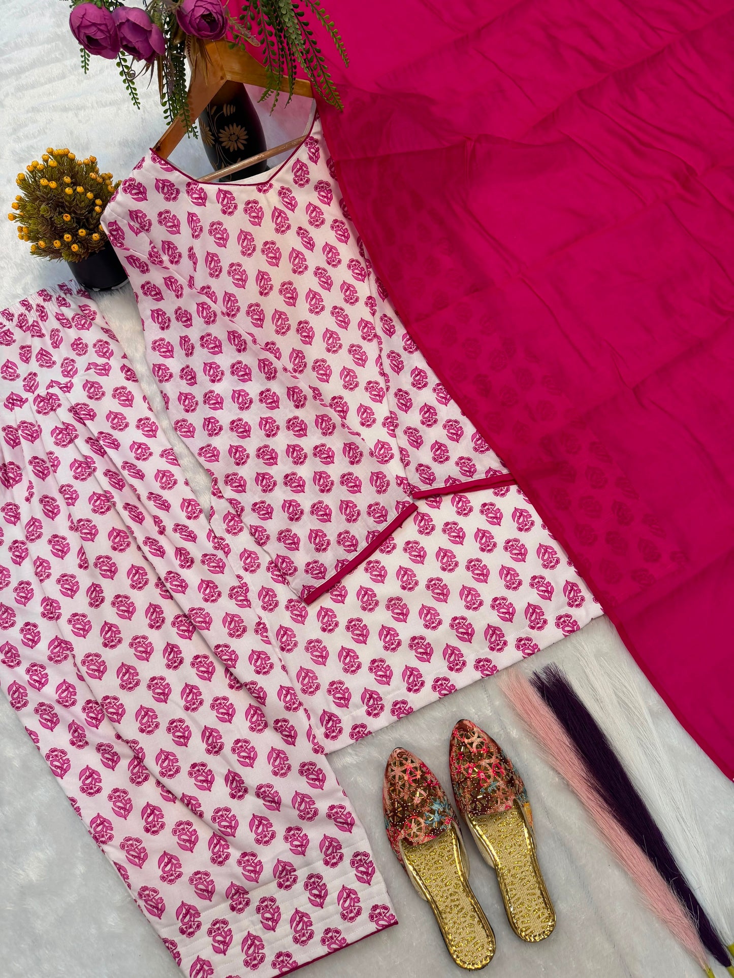 Heavy Pure Cambric Cotton Kurta Set with Farshi Pant and Dupatta