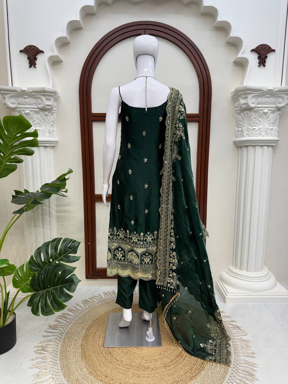 Premium Fendy Silk Thread & Sequence Work Anarkali Set With Dupatta