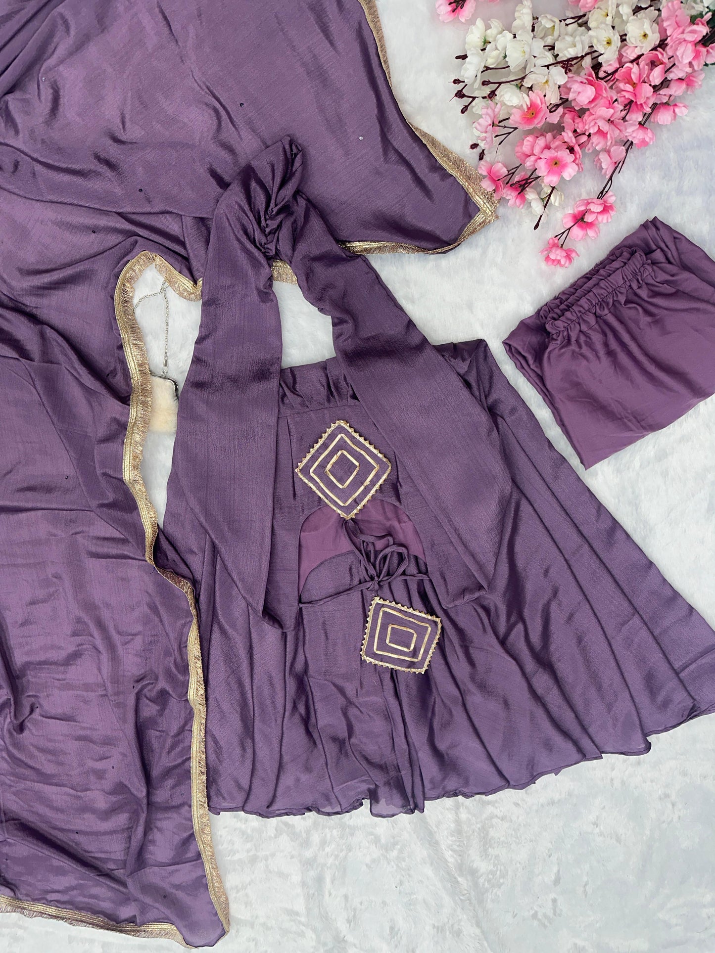 Chinon Silk Anarkali, Pant & Dupatta Set