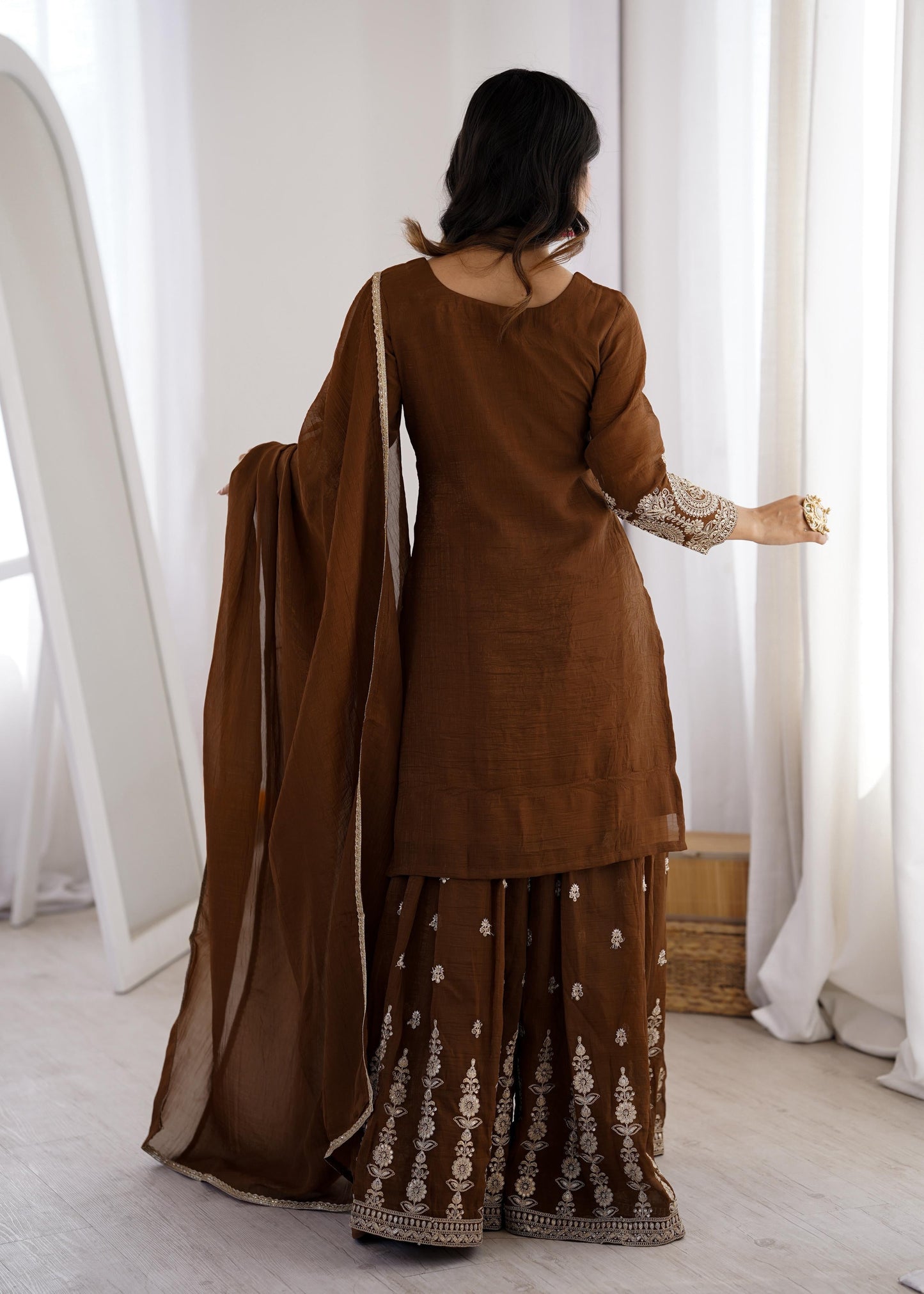 Premium Crunchy Silk Sharara Set with Embroidery Work