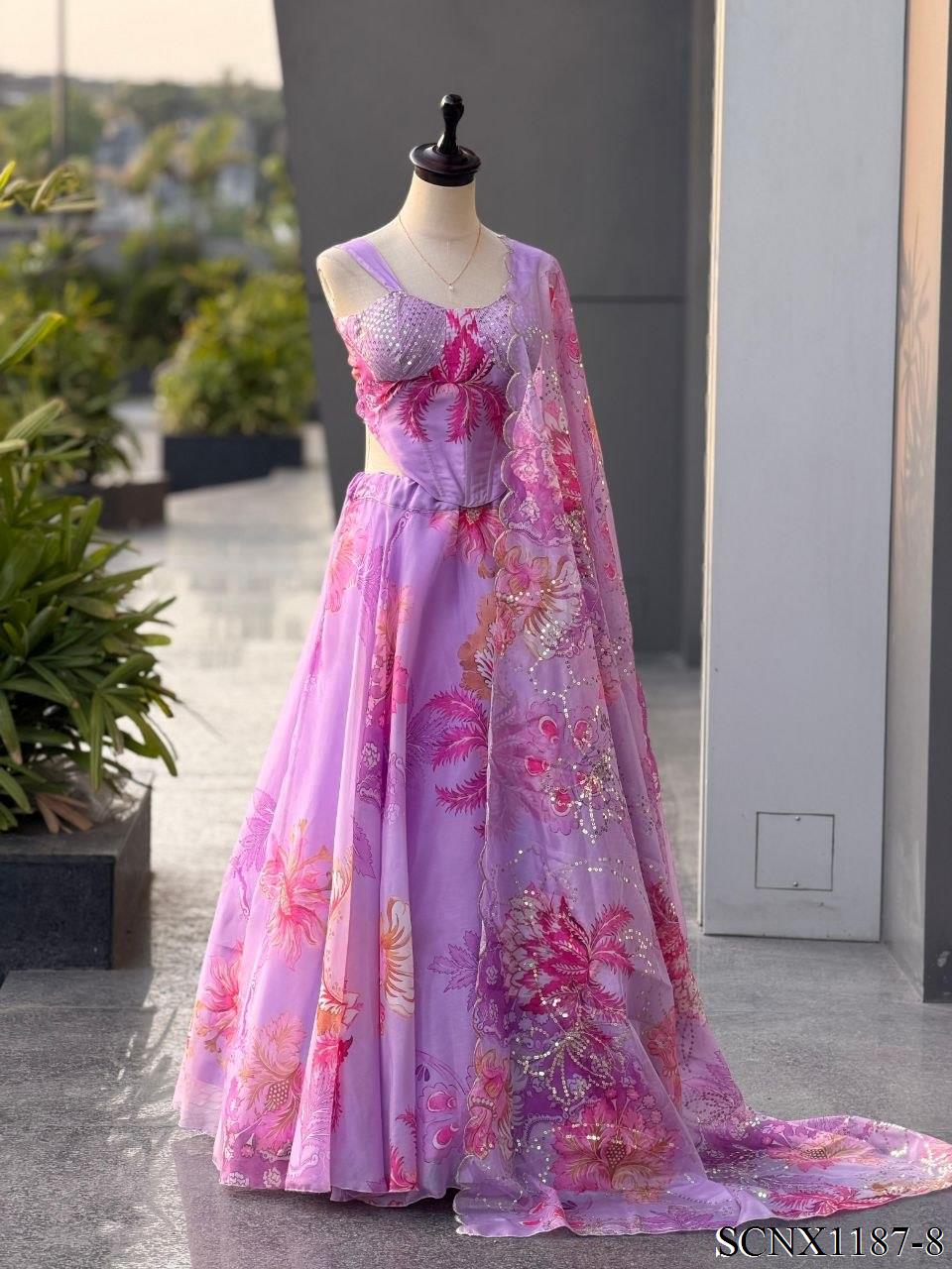 Digital Print Organza Lehenga Set