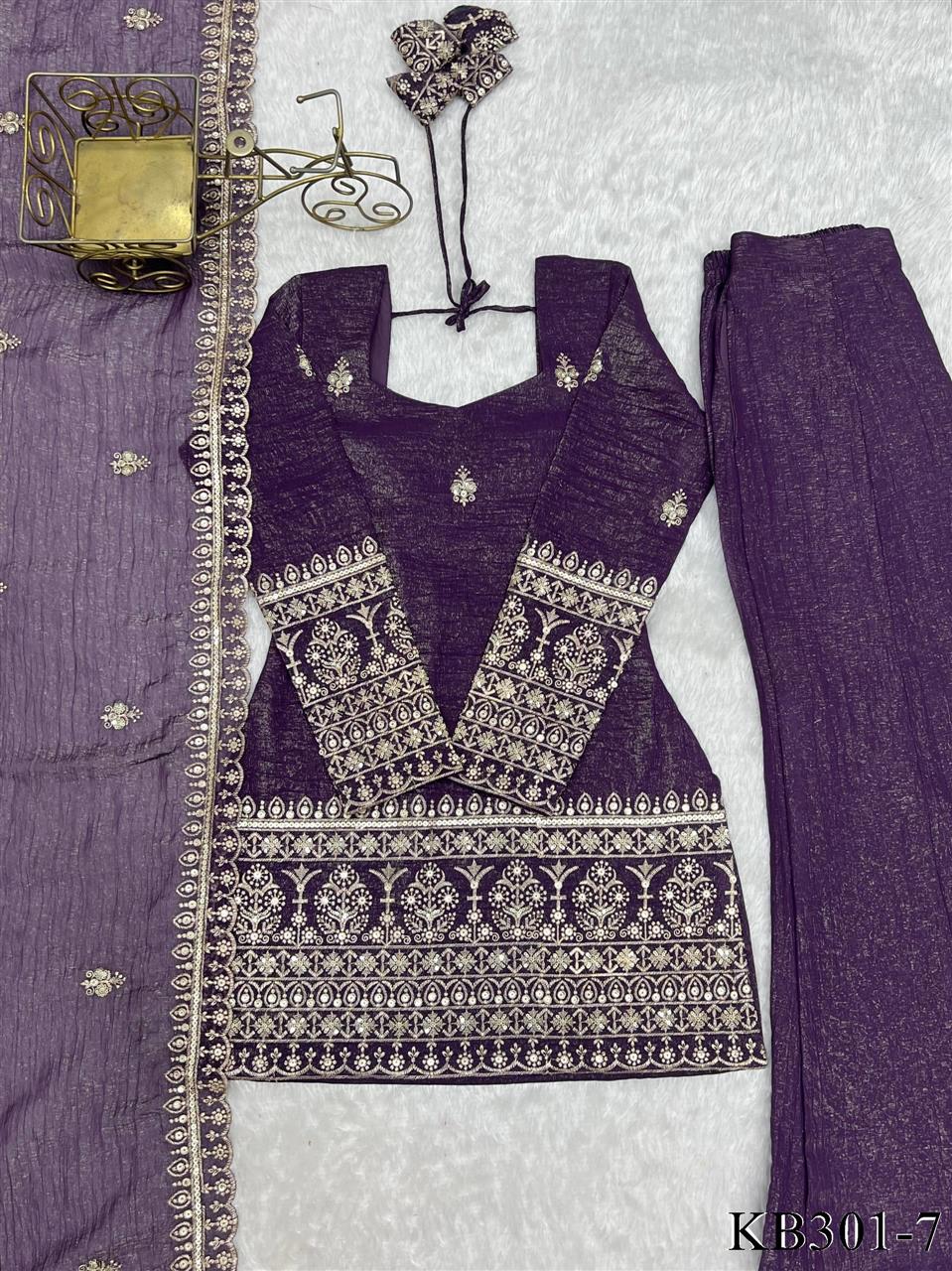 Premium Crunchy Silk Embroidered Bell Bottom Suit Set With Dupatta