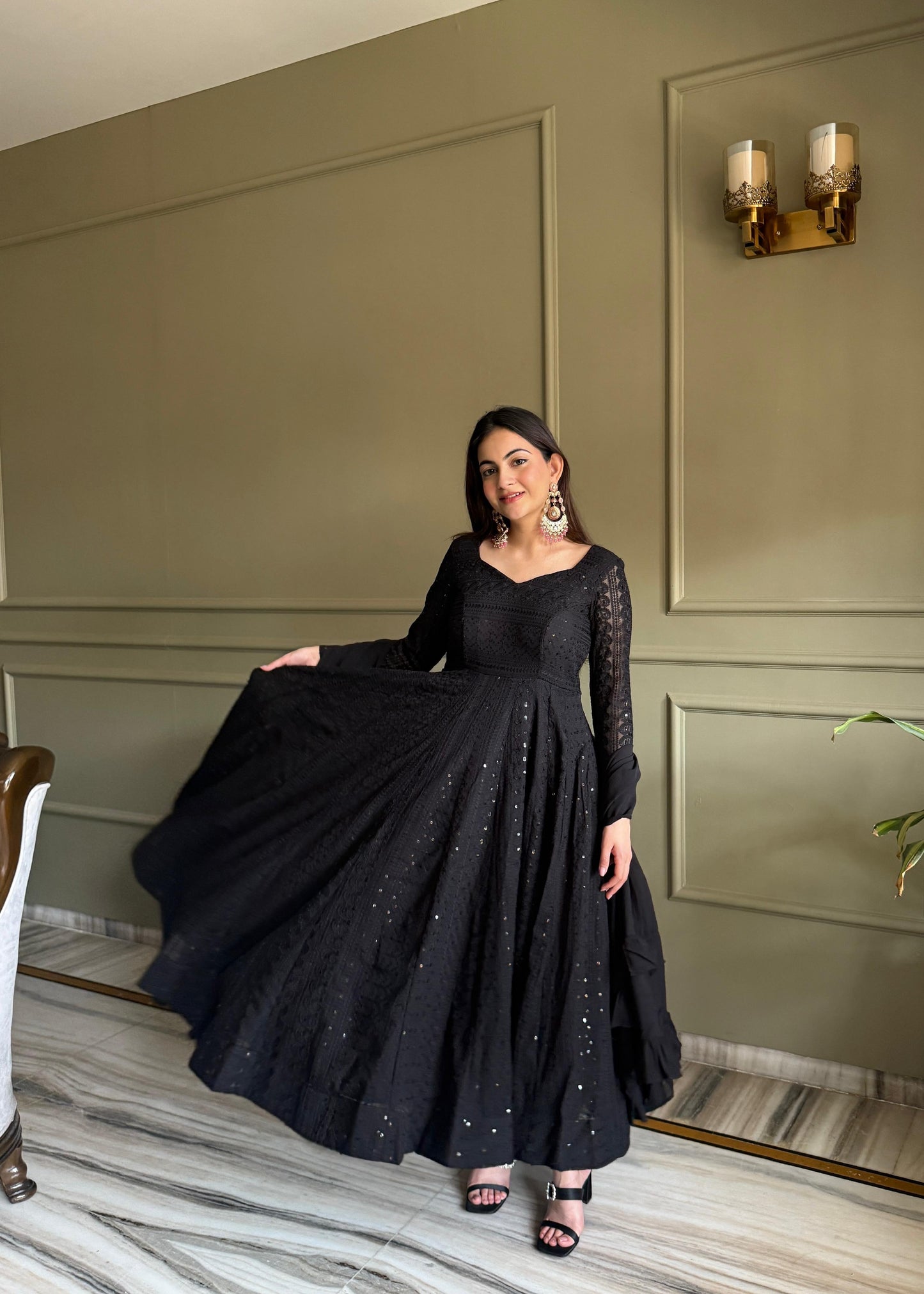 Black Lucknowi Anarkali Set