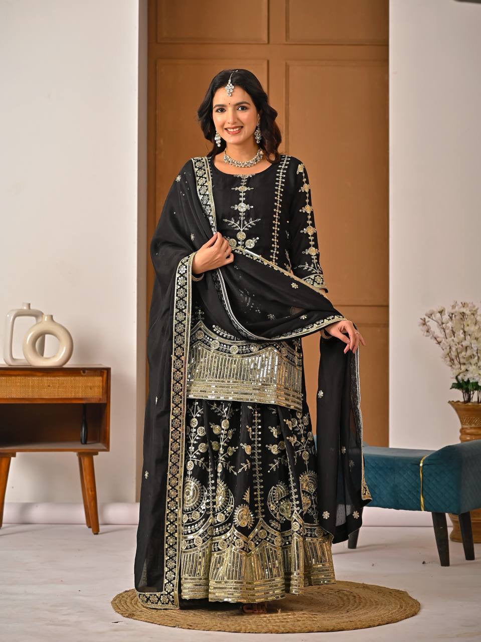 Designer Party Wear Top Sharara Palazzo Set