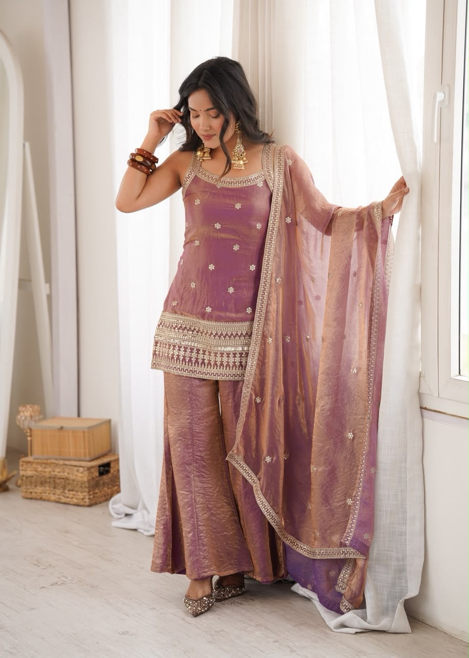 Premium Frendy Silk Embroidered Bell Bottom Suit Set With Dupatta