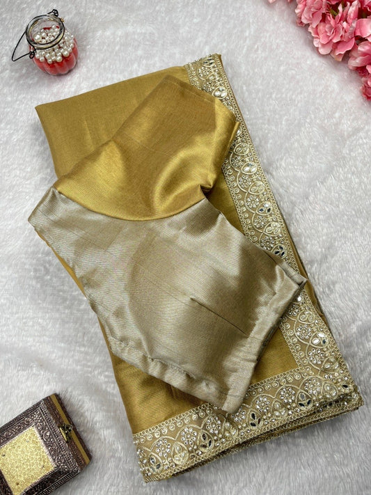 WEDDING WEAR HALF-HALF TISSUE SILK RICH HANDCRAFTED BORDER SAREE