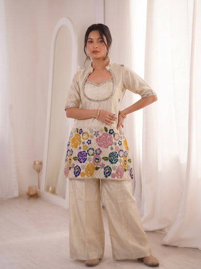 Premium Tissue Shimmer Silk Mirror Work Co-Ord Set