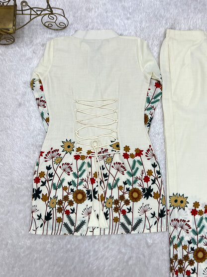 Premium Magic Slub Cotton Floral Printed Kurta Pant Set