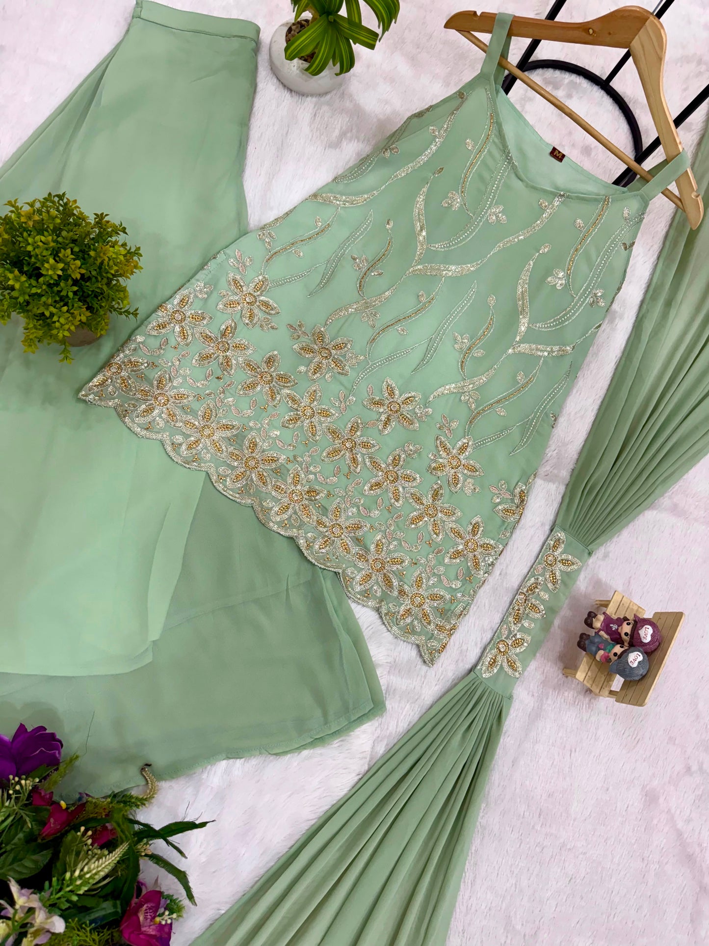 Premium Faux Georgette Embroidered Palazzo Set With Dupatta
