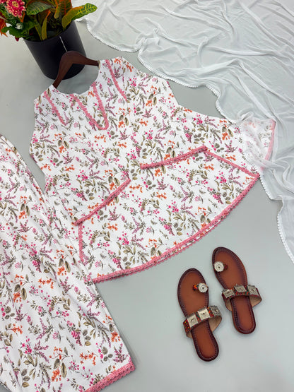 Heavy Natural Crepe Kurta Set with Farshi Pant and Nazmin Dupatta