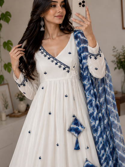 Premium Embroidered Butta Anarkali Suit Set With Printed Georgette Dupatta
