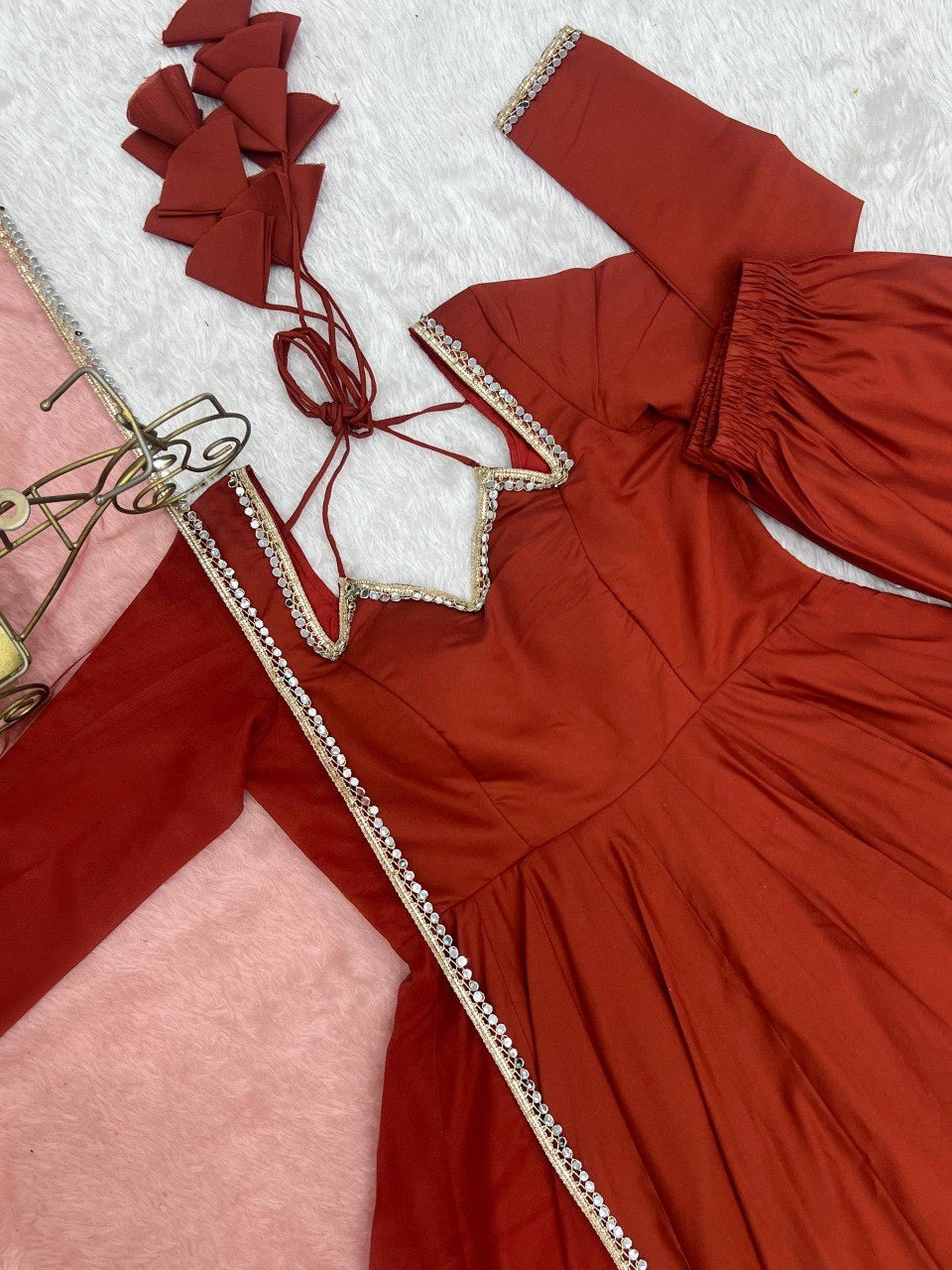 Roman Silk Chanderi Anarkali, Pant & Dupatta Set