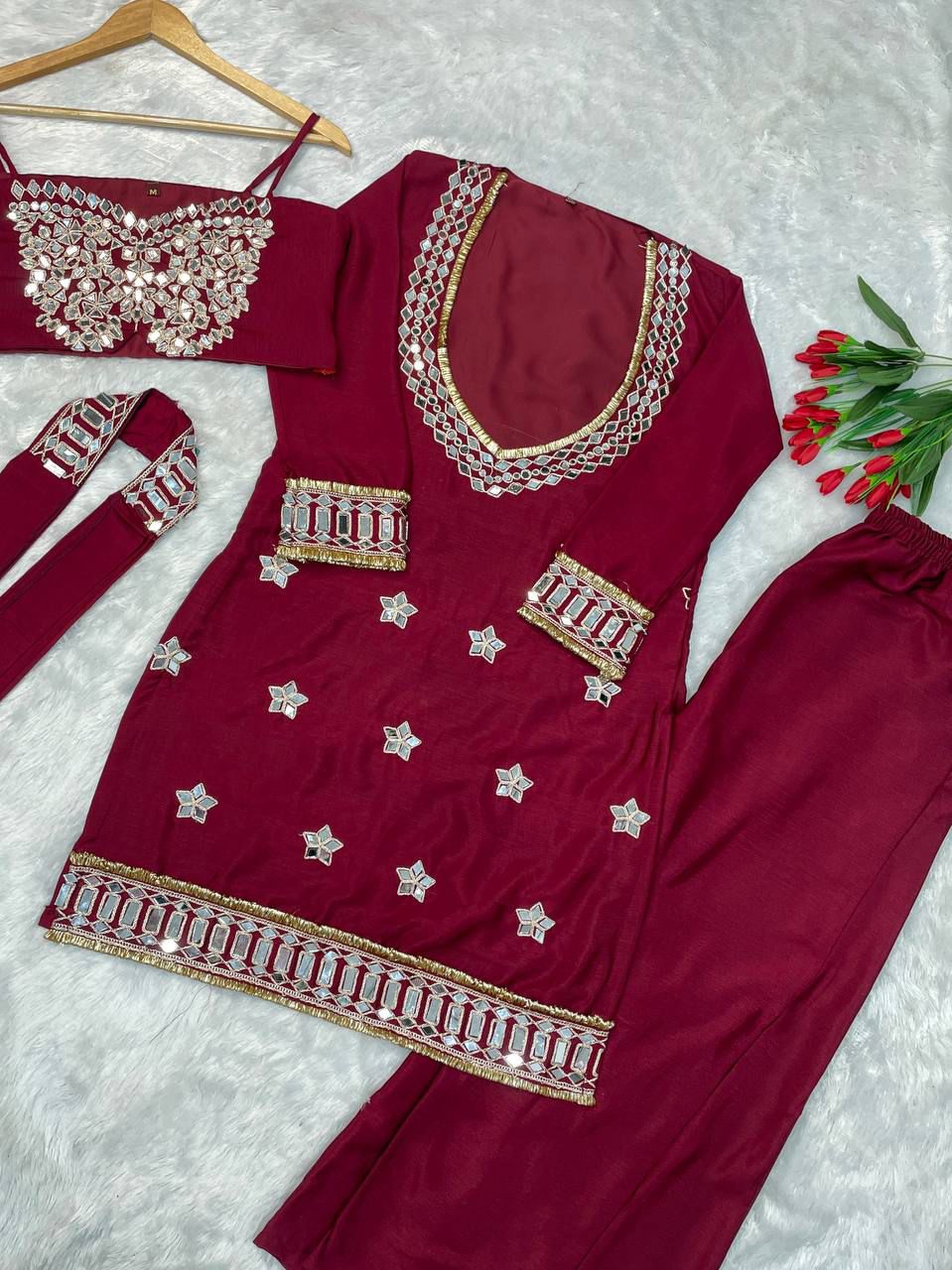 Chinon Bustier, Palazzo & Dupatta Set