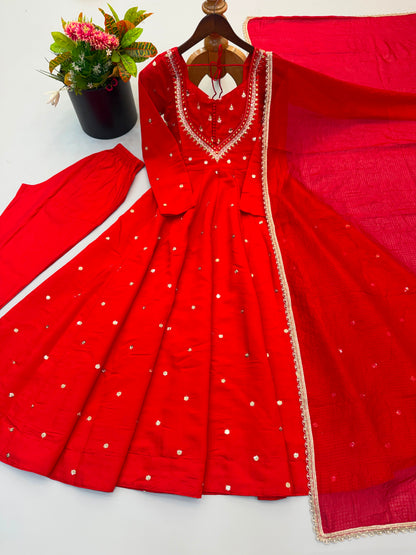 Roman Silk Anarkali, Bottom & Dupatta Set