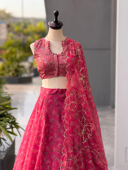 Jimmy Organza digital printed lehnga 8mtr flair lehenga