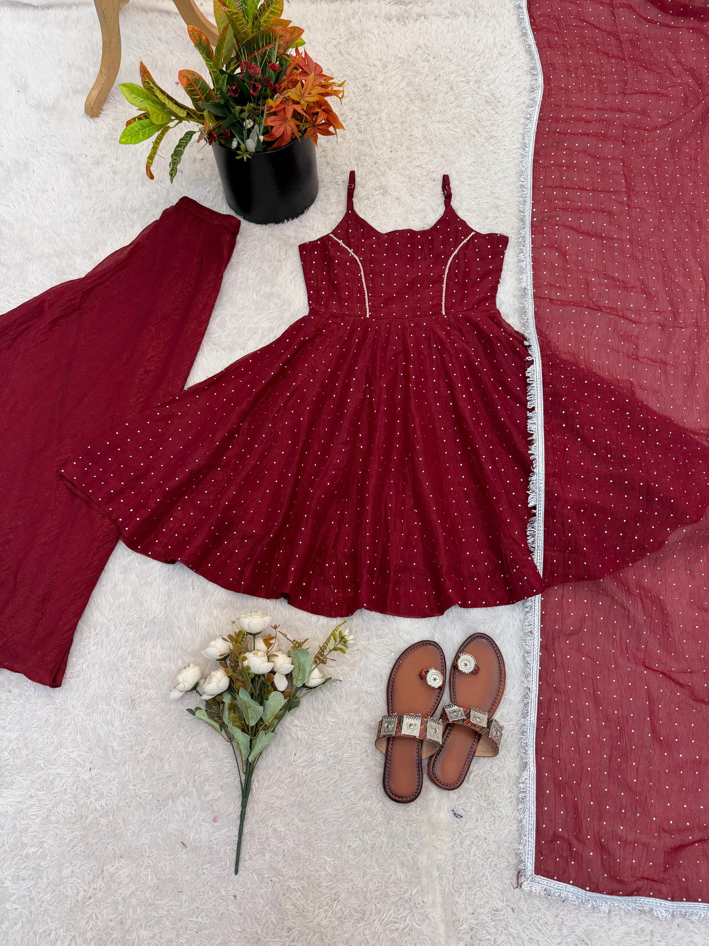 Crunchy Silk Top Plazzo Set