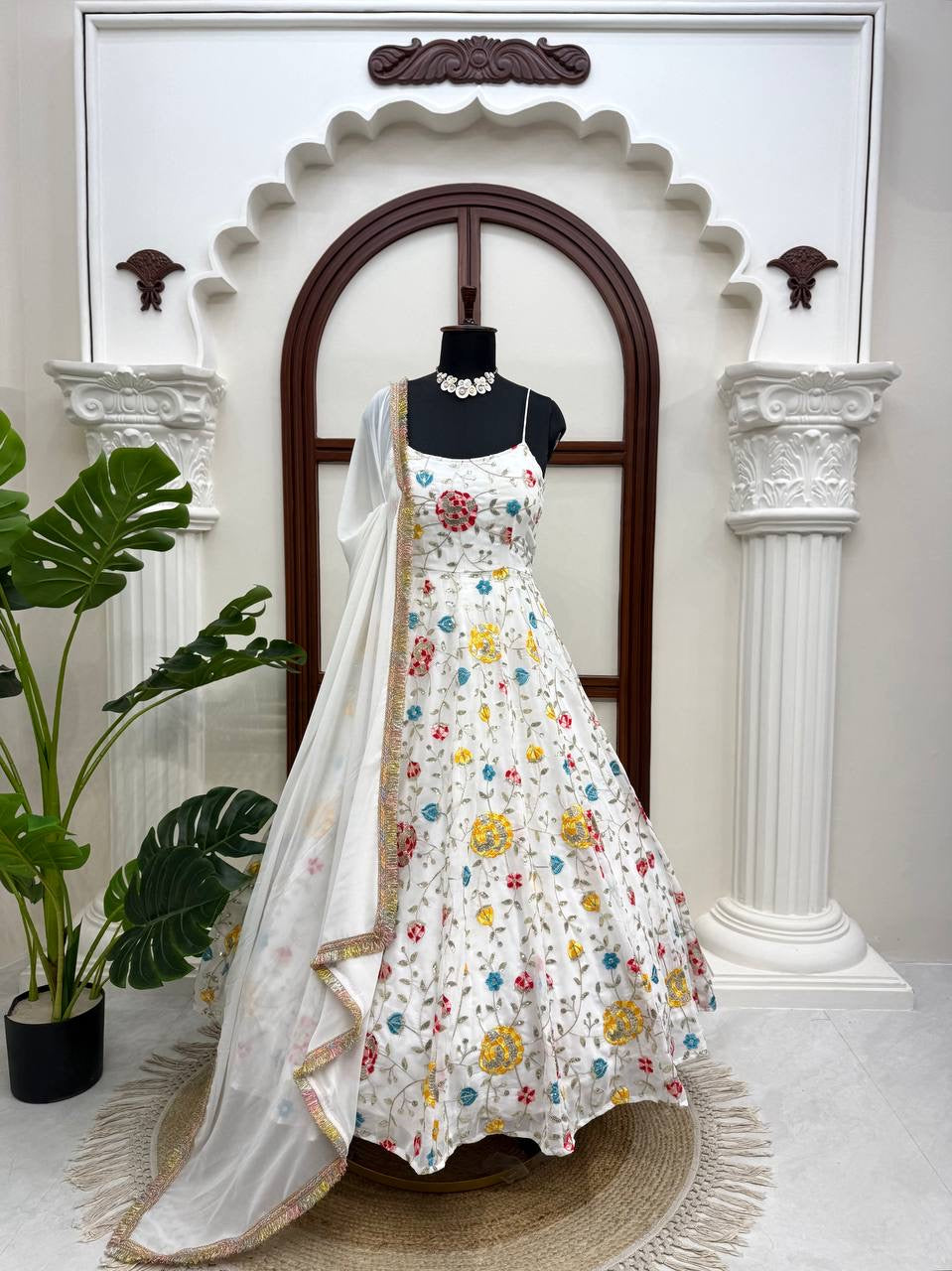 WEDDING WEAR HEAVY FAUX GEORGETTE THREAD WITH SEQUENCE ANARKALI SET