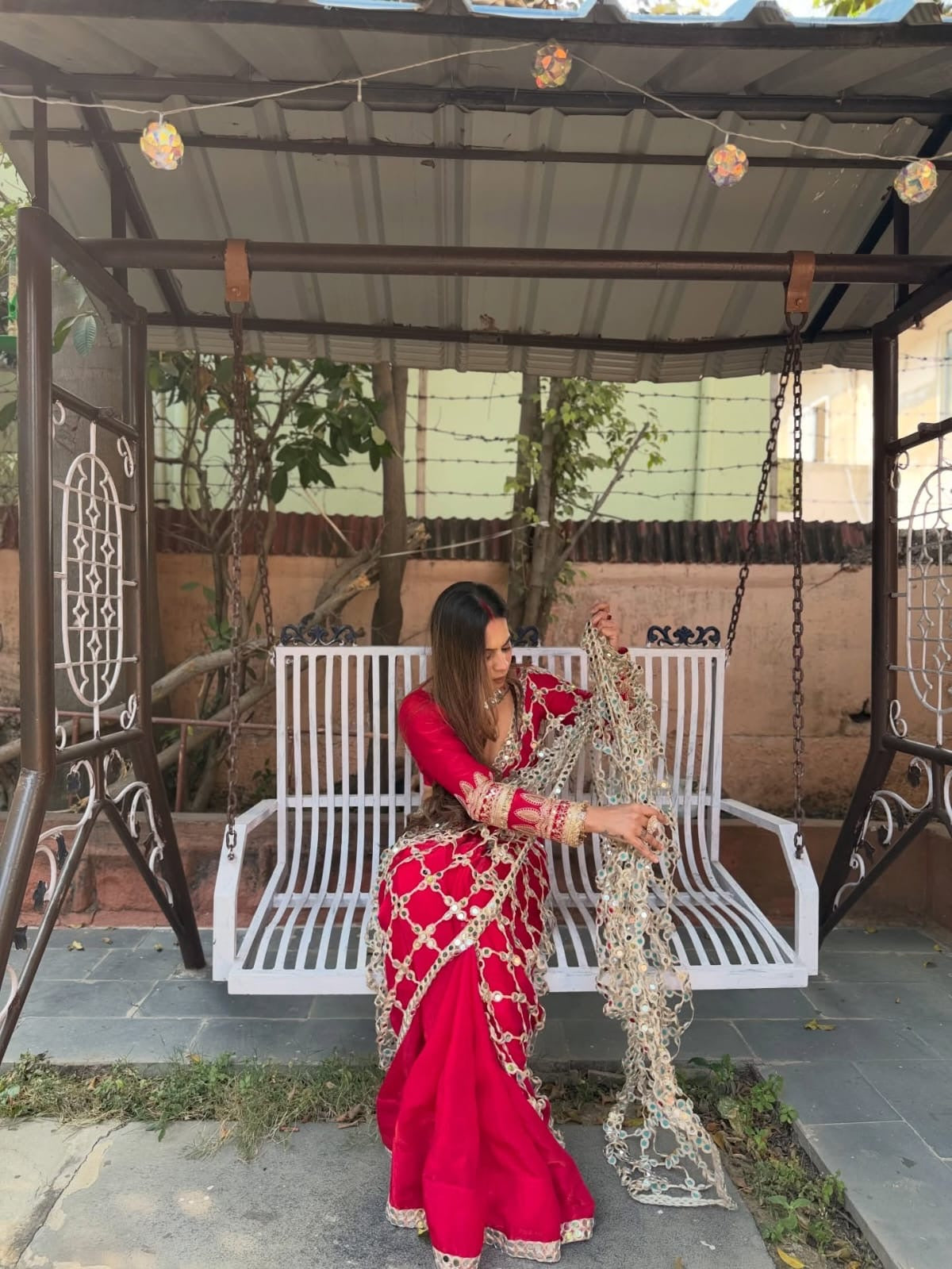 Fendy Silk Real Mirror Work Designer Saree – Red