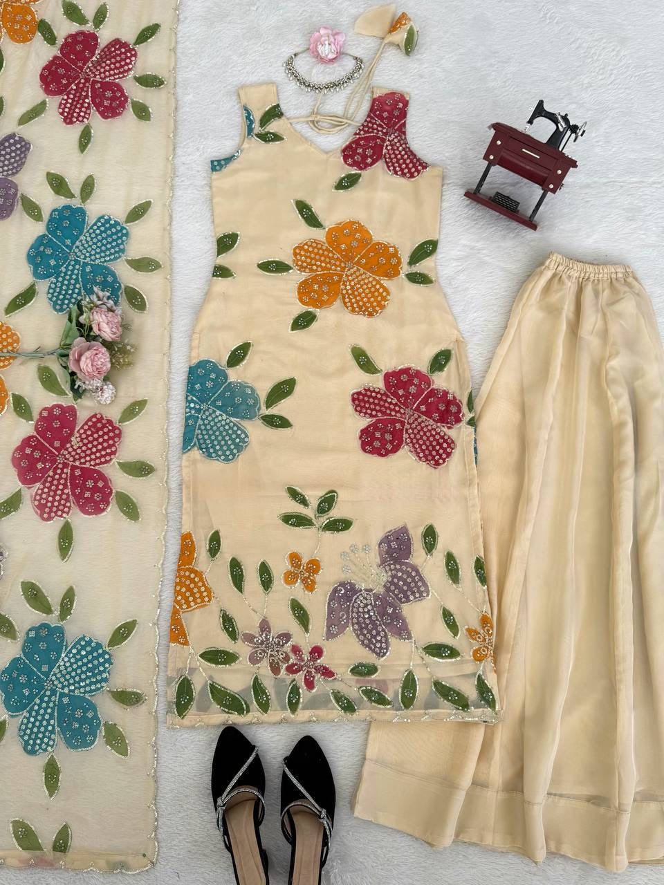 Tibby Organza Silk Brush Print Set