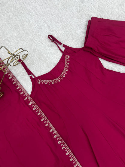 PURE ROMANSILK CHANDERI FABRIC FULLY FLARE ANARKALI