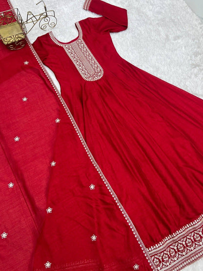 Vichitra Silk Anarkali Gown & Dupatta Set