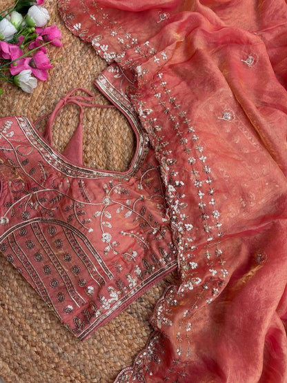 Beautiful Sequence work  Soft Fandy Silk  along with Full Stitched Blouse