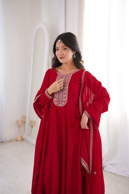 Vichitra Silk Anarkali Gown & Dupatta Set