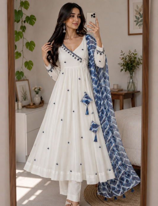 Premium Embroidered Butta Anarkali Suit Set With Printed Georgette Dupatta