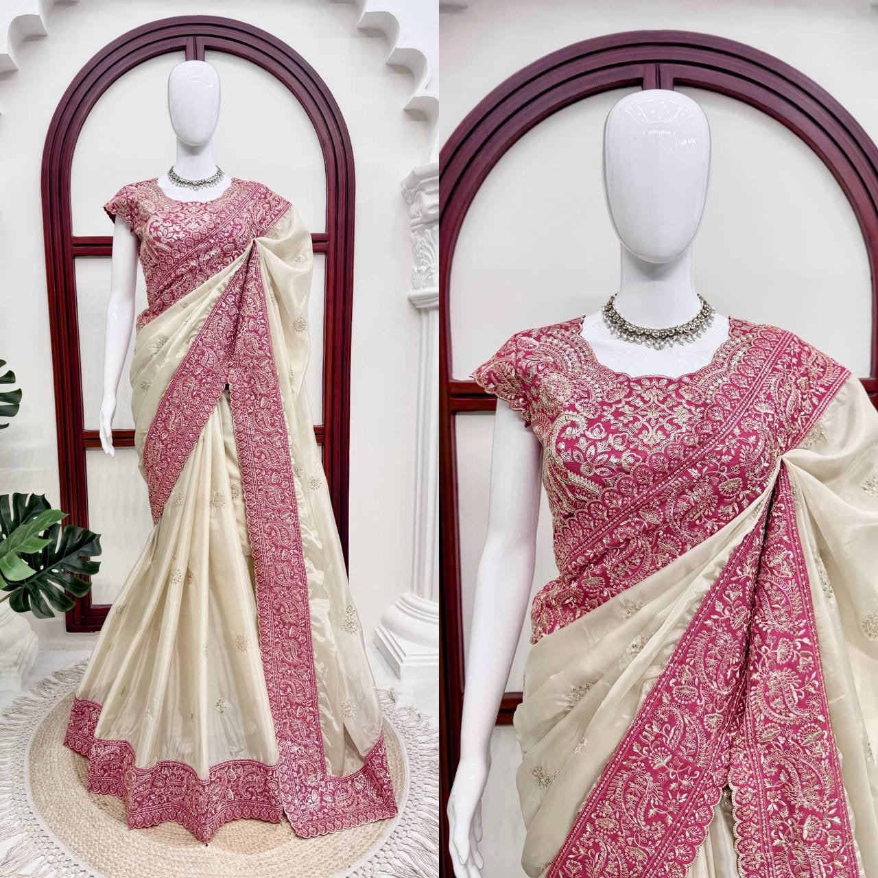 Beautiful Wedding Function Special Organza Silk Bride Look Saree