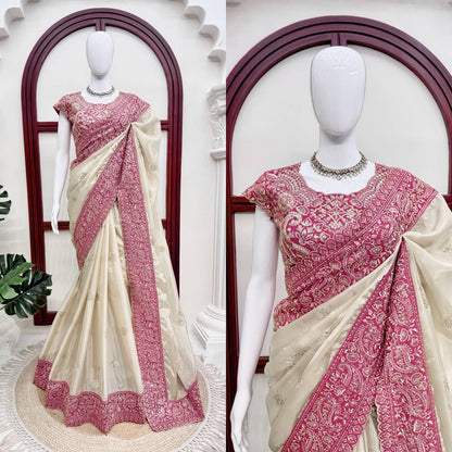 Beautiful Wedding Function Special Organza Silk Bride Look Saree