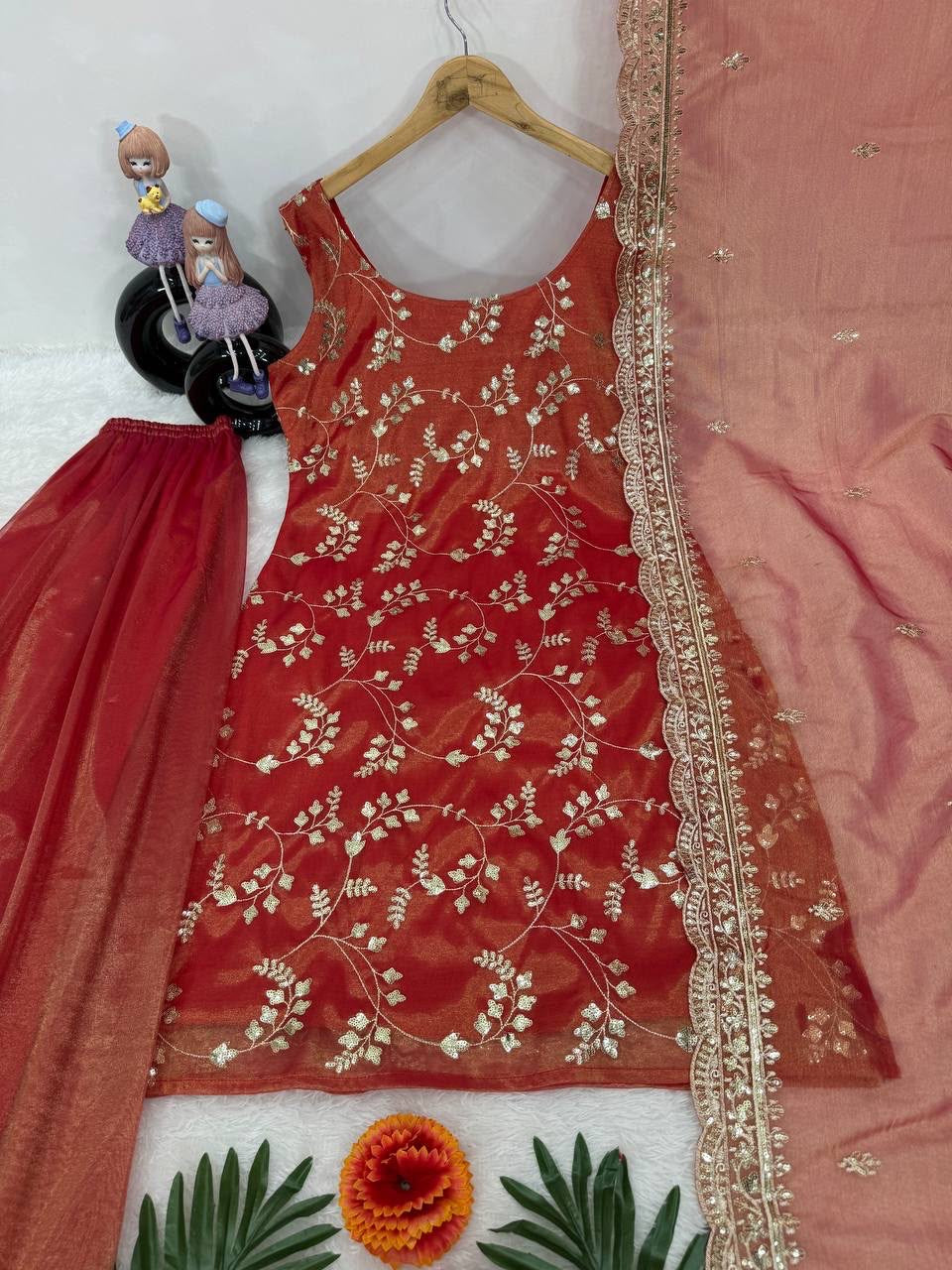 Heavy Jimy Silk Organza Embroidered 3-Piece Suit Set With Dupatta