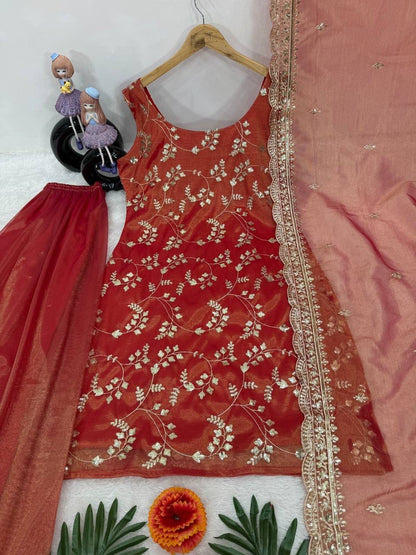 Heavy Jimy Silk Organza Embroidered 3-Piece Suit Set With Dupatta