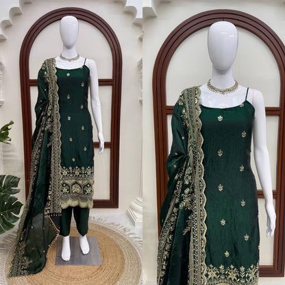 Premium Fendy Silk Thread & Sequence Work Anarkali Set With Dupatta