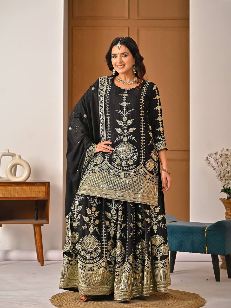 Designer Party Wear Top Sharara Palazzo Set