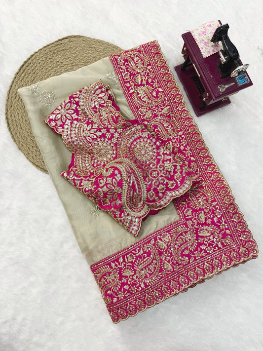 Beautiful Wedding Function Special Organza Silk Bride Look Saree