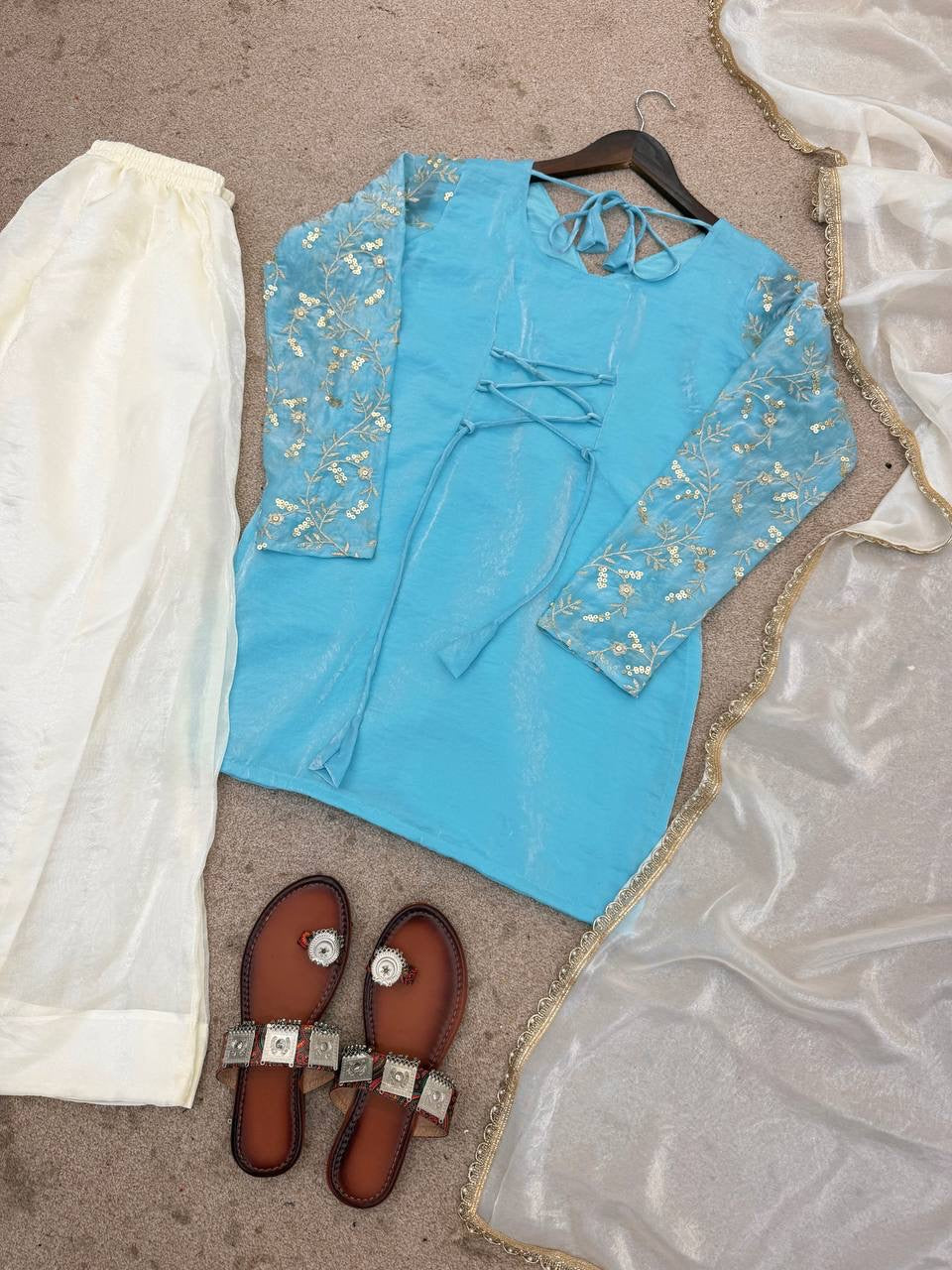 Heavy Fendy Silk Top Plazzo & Dupatta Set
