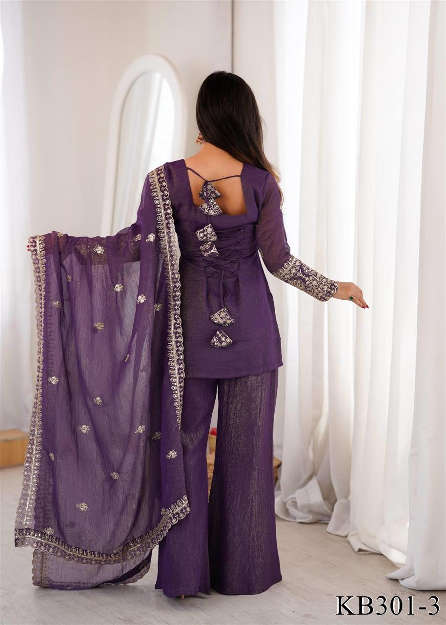 Premium Crunchy Silk Embroidered Bell Bottom Suit Set With Dupatta