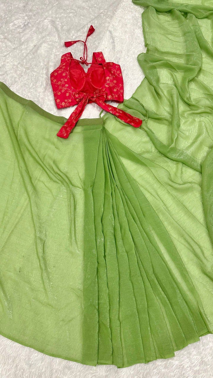 Premium Sparkle Silk Ready-to-Wear Saree With Heavy Banarasi Silk Blouse