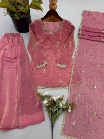 Fendy Silk Embroidery Sequence & Real Mirror Work Sharara Set With Dupatta